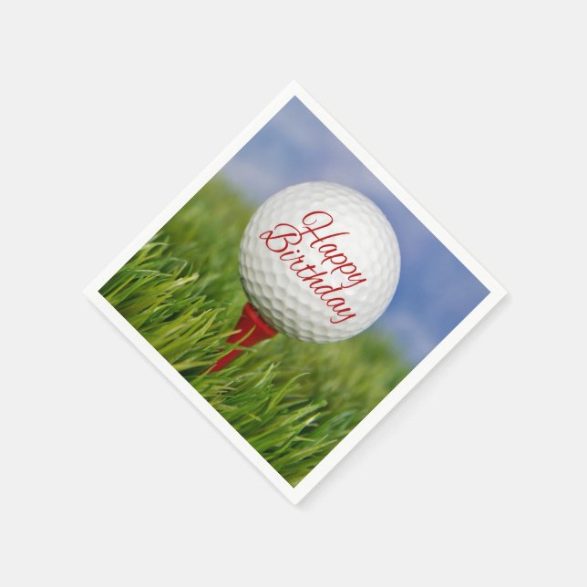 Geburtstagsgolfball mit rotem Tee Serviette (Ecke)