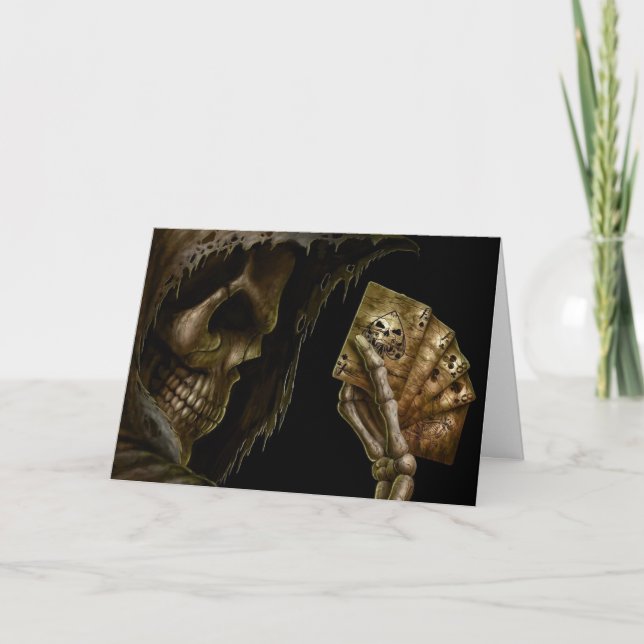 Geburtstagsgrimmiger Sensenmann spielt Karten mit  (Vorderseite)