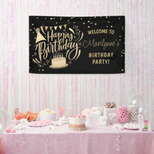 Geburtstagsgruß für Kinder in Schwarz-Gold-Glitter Banner