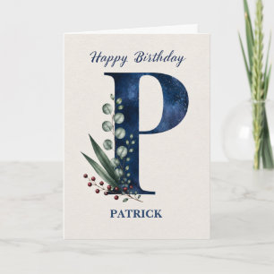 Geburtstagsgruß mit Buchstabe P für ihn Personalis Karte