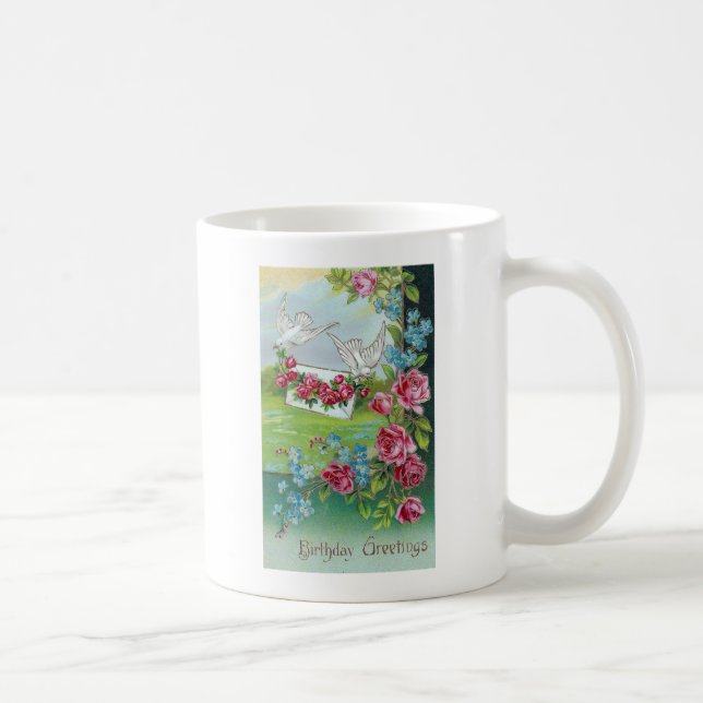 Geburtstagsgrüße im Vintage-Tauben-Stil Kaffeetasse (Rechts)