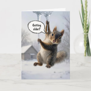Geburtstagshumor Eichhörnchen an einem Eiszapfen Karte