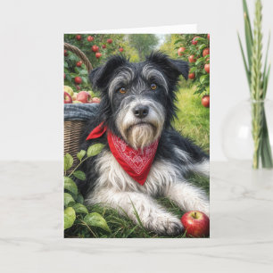 Geburtstagshund in einem Apfelgarten Karte