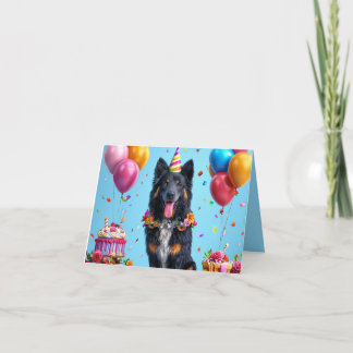 Geburtstagshund mit Kuchen und Ballons Einladung