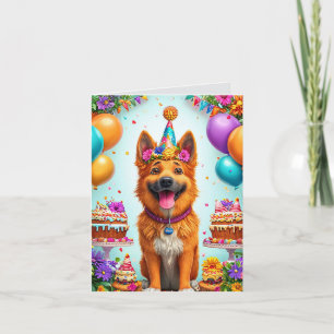 Geburtstagshund mit Kuchen und Ballons Einladung
