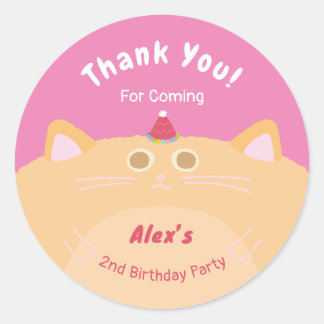 Geburtstagshut Katze Geburtstag Rosa Danke Klassis Runder Aufkleber