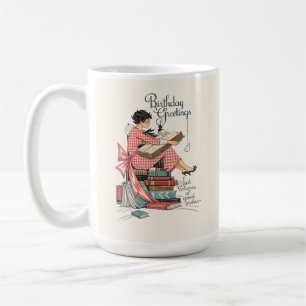 Geburtstagsillustration für Vintage-Buchliebhaber Kaffeetasse