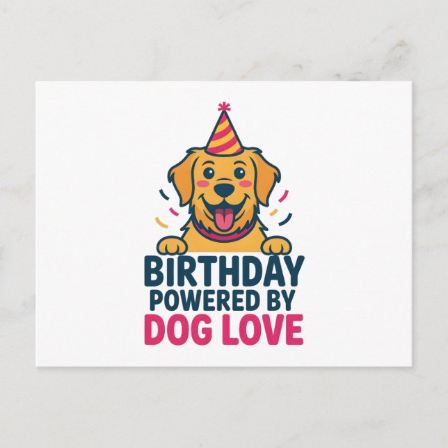 Geburtstagsillustration 'Powered by Dog Love' Postkarte (Vorderseite)