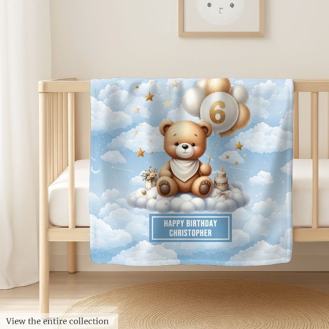 Geburtstagsjunge Decke mit Aquarellteddy (6th birthday boy blanket with watercolor teddy)