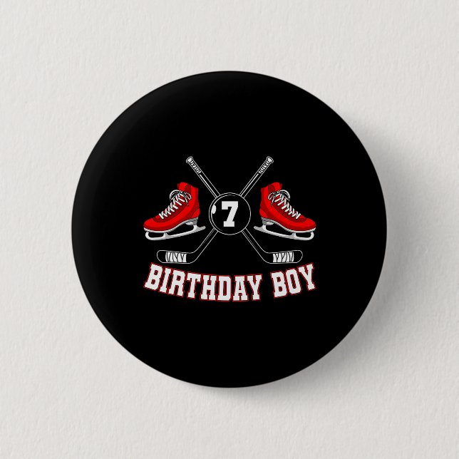 Geburtstagsjunge Eishockeyspieler Stock Puck Verte Button (Vorderseite)