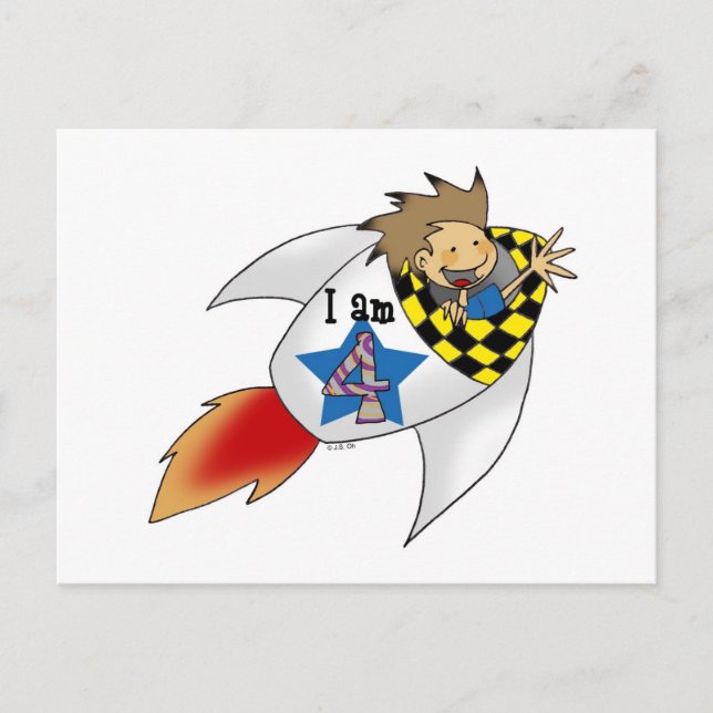 Geburtstagsjunge in einer Rakete Postkarte (Vorderseite)