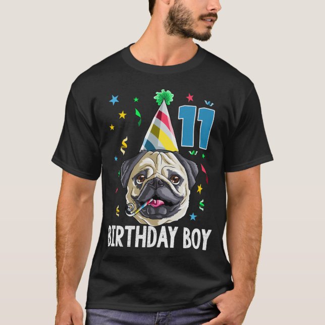 Geburtstagsjunge Mops 11 T-Shirt (Vorderseite)