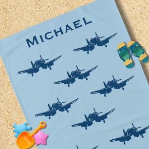 Geburtstagsjunge Vintage Flugzeug Corsair Blau Str Strandtuch