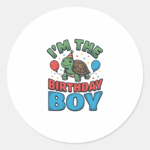 Geburtstagsjungen-Schildkröte Vintage-Party-Shirt- Runder Aufkleber