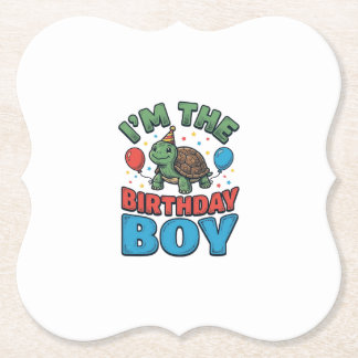 Geburtstagsjungen-Schildkröte Vintage-Party-Shirt- Untersetzer