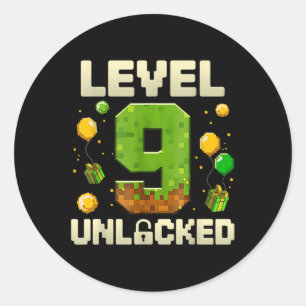 Geburtstagsjungen-Shirt Level 9 freigeschaltet 9. Runder Aufkleber