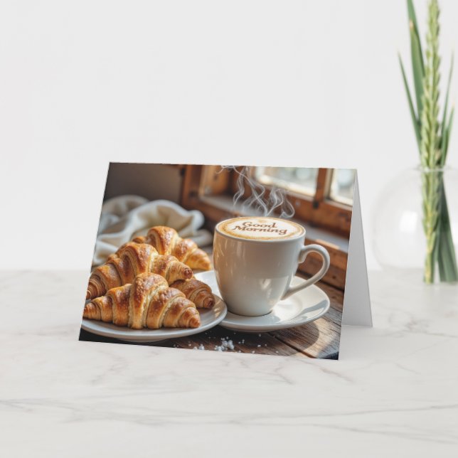 Geburtstagskaffee mit Croissants Karte (Vorderseite)
