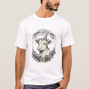 Geburtstagskalb-Illustration Vintage-Stich Flora T-Shirt