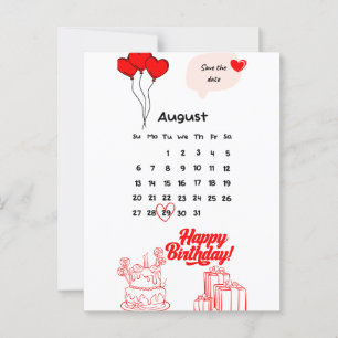 Geburtstagskalender Postkarten August Monat