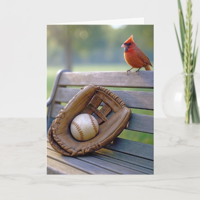 Geburtstagskardinal mit Baseballhandschuh Karte (Vorderseite)