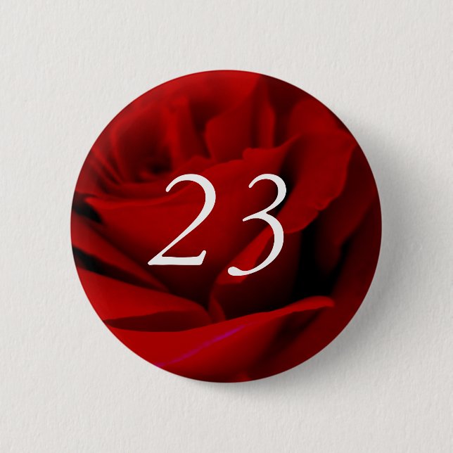 Geburtstagskarte 23. Rote Rose Button (Vorderseite)