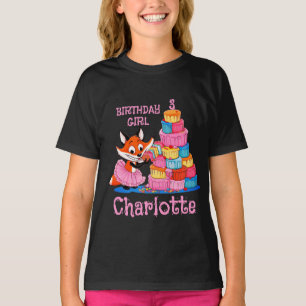 Geburtstagskarte 3 heute Fox isst Kuchen, Name T-Shirt