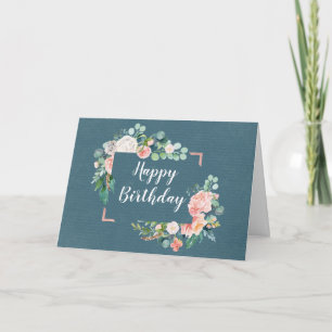 Geburtstagskarte aquamarin und blush floral Happy Karte
