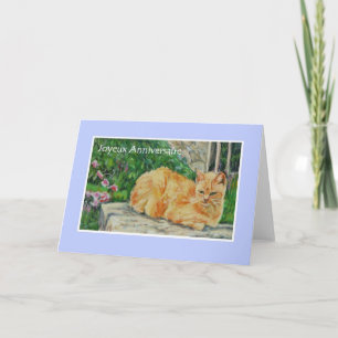 Geburtstagskarte, französischer Gruß, Ingwerkatze Karte