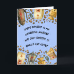 Geburtstagskarte für Husband Coffee Design Dankeskarte<br><div class="desc">Geburtstagskarte für einen Ehemann,  der Kaffee Liebe. Das Design hat einen Kaffee-Rahmen und einen blauen Hintergrund. Dank Creative Fabrica für einige der Elemente in der Gestaltung. Alle Wörter können geändert werden. Der Name des Ehemanns kann geändert werden.</div>
