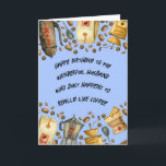 Geburtstagskarte für Husband Coffee Design Dankeskarte<br><div class="desc">Geburtstagskarte für einen Ehemann,  der Kaffee Liebe. Das Design hat einen Kaffee-Rahmen und einen blauen Hintergrund. Dank Creative Fabrica für einige der Elemente in der Gestaltung. Alle Wörter können geändert werden. Der Name des Ehemanns kann geändert werden.</div>