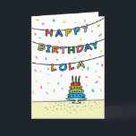 Geburtstagskarte für Lola Karte<br><div class="desc">Sie nennen Ihre Großmutter Lola, nicht Oma. (Lola bedeutet Großmutter in Tagalog / Philippino.) Stellen Sie sich vor, wie aufgeregt Lola sein wird, eine Geburtstagskarte zu erhalten, die speziell an sie adressiert ist! Ihr Lola wird auch das farbenfrohe Feuerwerk-inspiriert Design dieser Karte (gelb, rosa, blau und lila auf schwarzem Hintergrund)...</div>