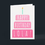 Geburtstagskarte für Lola Karte<br><div class="desc">Geburtskarte für Lola. Wenn du deine Großmutter Lola statt Oma anrufst, ist diese Geburtstagskarte perfekt für sie. (Lola bedeutet Großmutter in Tagalog / Philippino.). Ihr Lola wird auch das farbenfrohe, rosa-farbene Gradientendesign dieser Geburtstagskarte mit einem Geburtstagskuchen Liebe geben, auf dem steht: "Glücklicher Geburtstag Lola!" Machen Sie diese Karte anpassbar! Klicken...</div>