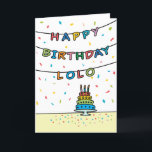 Geburtstagskarte für Lolo Karte<br><div class="desc">Sie nennen Ihren Großvater Lolo, nicht Opa. (Lolo bedeutet Großvater in Tagalog / Philippino.) Stellen Sie sich vor, wie aufgeregt Lolo sein wird, eine Geburtstagskarte zu erhalten, die speziell an ihn adressiert ist! Ihr Lolo wird auch das lustige, farbenfrohe Design dieser Karte mit Konfetti und Rationalisten, die "Glücklichen Geburtstag Lolo"...</div>