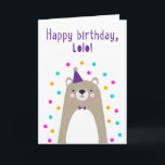 Geburtstagskarte für Lolo Karte<br><div class="desc">Geburtskarte für Lolo. Wenn du deinen Großvater Lolo anstelle von Opa anrufst, ist diese Geburtstagskarte perfekt für ihn. (Lolo bedeutet Großvater in Tagalog / Philippino.) Ihr Lolo wird das niedliche, moderne, farbenfrohe, skandinavische Design dieser Geburtstagskarte mit einem braunen und grauen Teddybärchen mit einem lila Hut aus Party und Krawatte, Rosa,...</div>