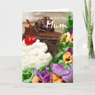 Geburtstagskarte für Mutter mit Kuchen und Blume Karte
