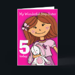 Geburtstagskarte girlie Rosa der Karte<br><div class="desc">Diese Karte sagt meine wunderbare Stiefschwester 5 heute. Innerhalb: "Alles Gute zum Geburtstag". Oder fertigen Sie mit Ihren eigenen Wörtern besonders an. Spaßkarte ausschließlich vorbei entworfen von Sarah Trett für www.mylittleeden.com</div>