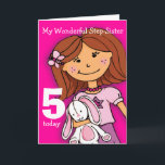 Geburtstagskarte girlie Rosa der Karte<br><div class="desc">Diese Karte sagt meine wunderbare Stiefschwester 5 heute. Innerhalb: "Alles Gute zum Geburtstag". Oder fertigen Sie mit Ihren eigenen Wörtern besonders an. Spaßkarte ausschließlich vorbei entworfen von Sarah Trett für www.mylittleeden.com</div>