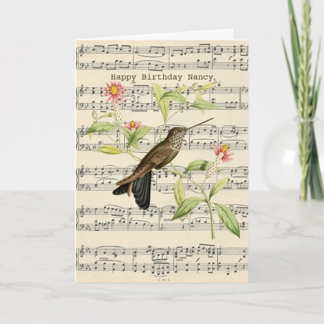 Geburtstagskarte Hummingbird Vintag Karte (Vorderseite)