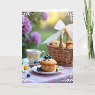 Geburtstagskarte mit Blumen und Teetasse Karte