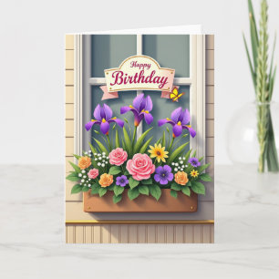 Geburtstagskarte mit Blumenfensterbank Karte
