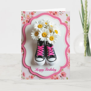 Geburtstagskarte mit Gänseblümchen-Schuh Karte