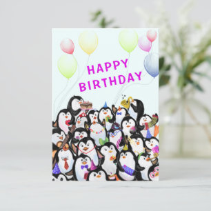 Geburtstagskarte mit Happy Pinguins Party