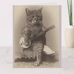 GEBURTSTAGSKARTE MIT KATZE, DIE BANJO SPIELT DANKESKARTE