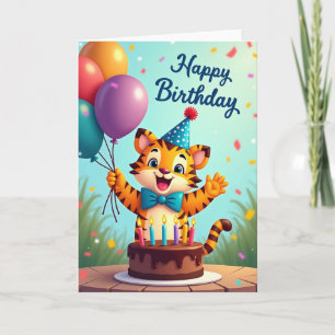 Geburtstagskarte mit Katze und Luftballons Karte
