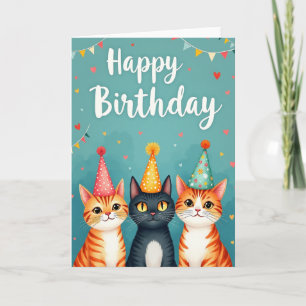 Geburtstagskarte mit Katze und Partyhut Karte