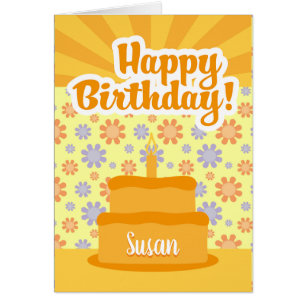 Geburtstagskarte mit Kuchen und Blume 60er