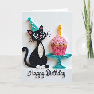 Geburtstagskarte mit Kuchen und Katze aus Papierro Karte