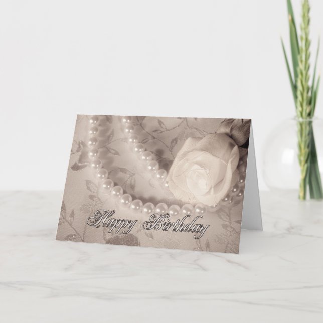 Geburtstagskarte mit Rose und Perlen Karte (Vorderseite)