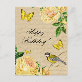 Geburtstagskarte mit Rose und Vogel Postkarte