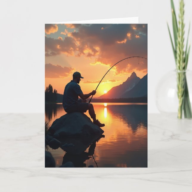 Geburtstagskarte mit Sonnenuntergangsfischerei Karte (Vorderseite)